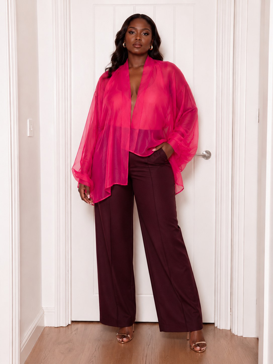 Fuchsia Sheer Kimono Top by Da Estol Creative