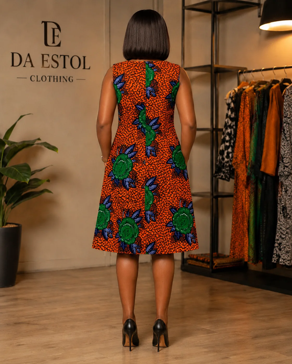 Black and Rose Panel Midi Dress view 2